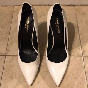 White Saint Laurent Pumps